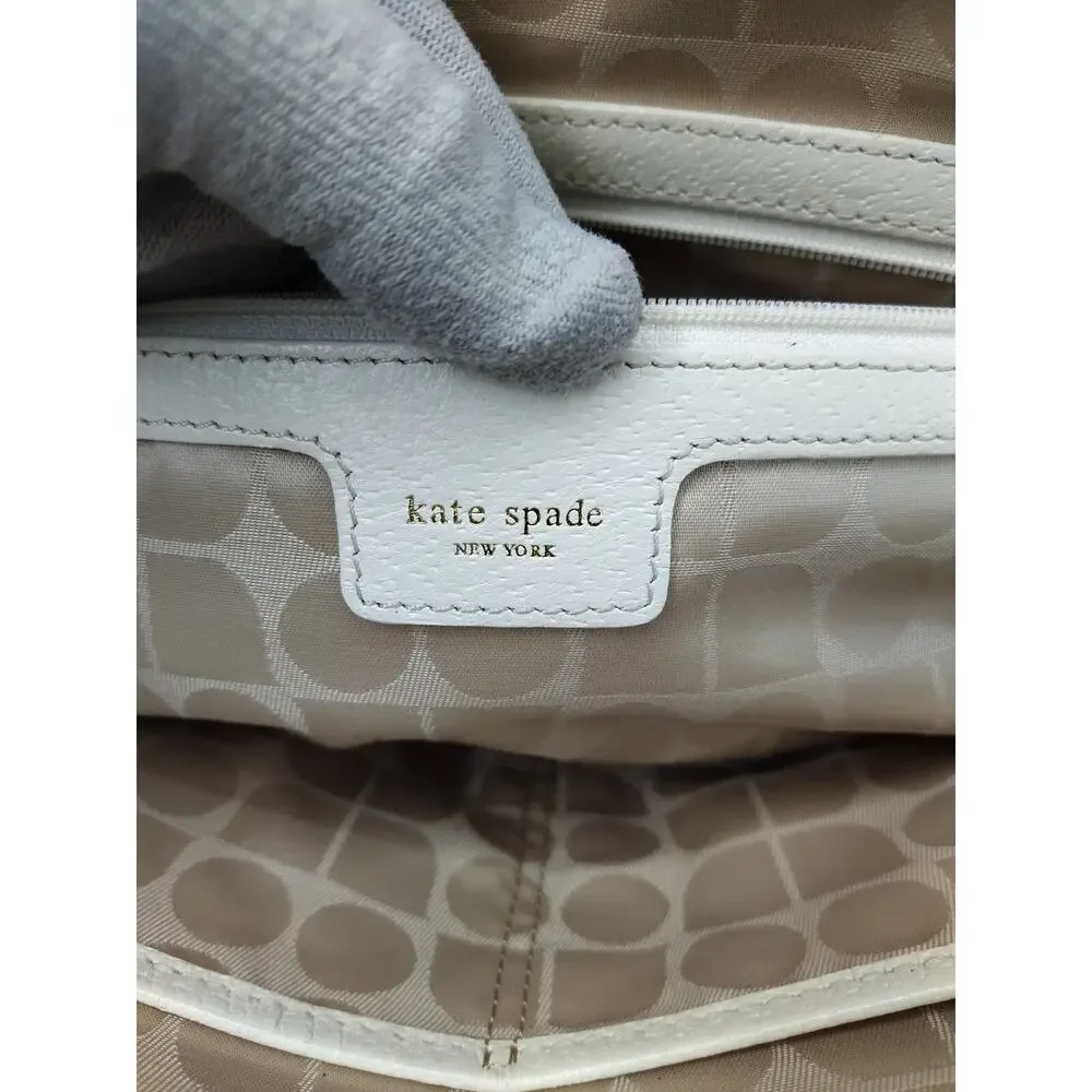 Kate Spade New York White Leather Top Handle Zipper Pocket Satchel Shoulder Bag